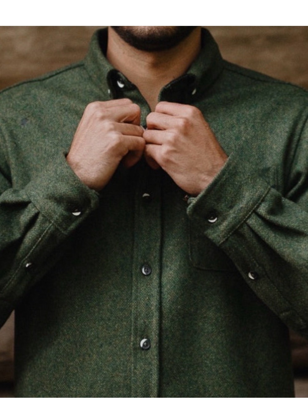 Anian Modern Melton olive green Small wool shirt